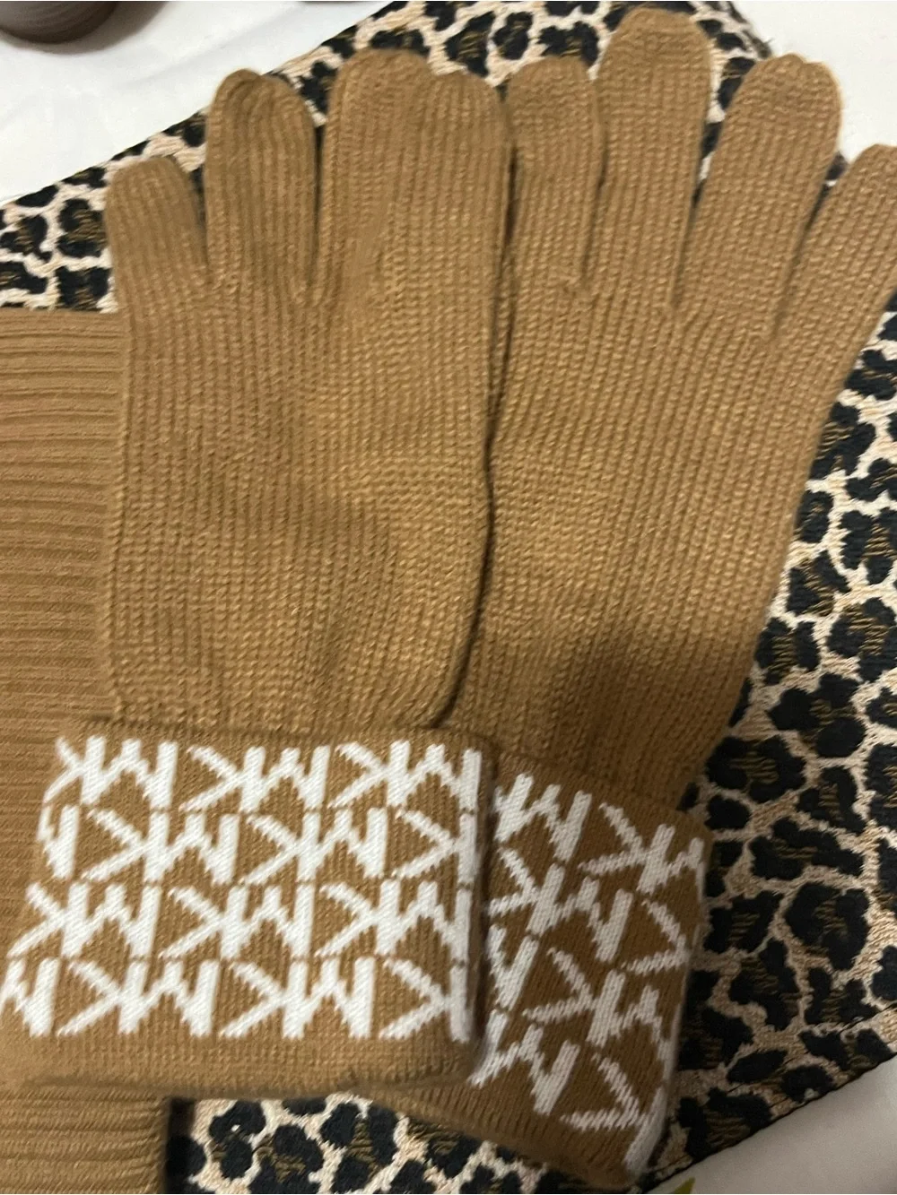Michael Kors Women's Knit Hat and Gloves Set MK Logo Pattern  X